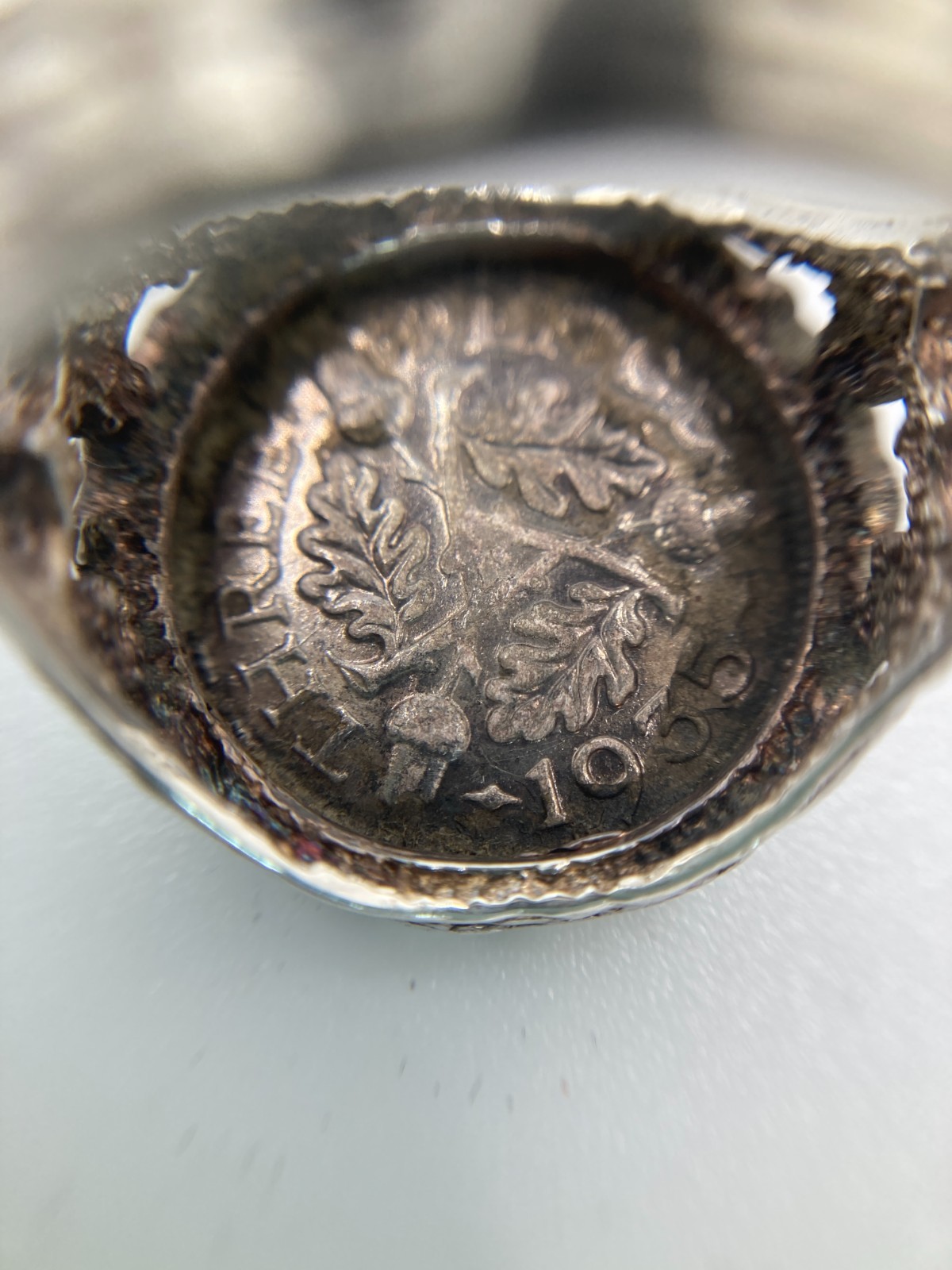 1935 Silver Three Pence Coin Ring