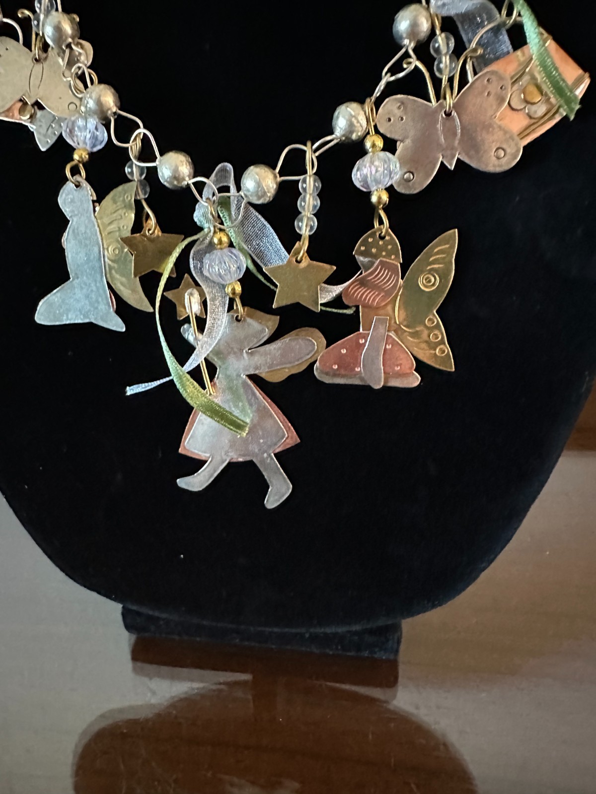 Vintage Charm Necklace, Brass & Silver Angels Kids Children, 19”