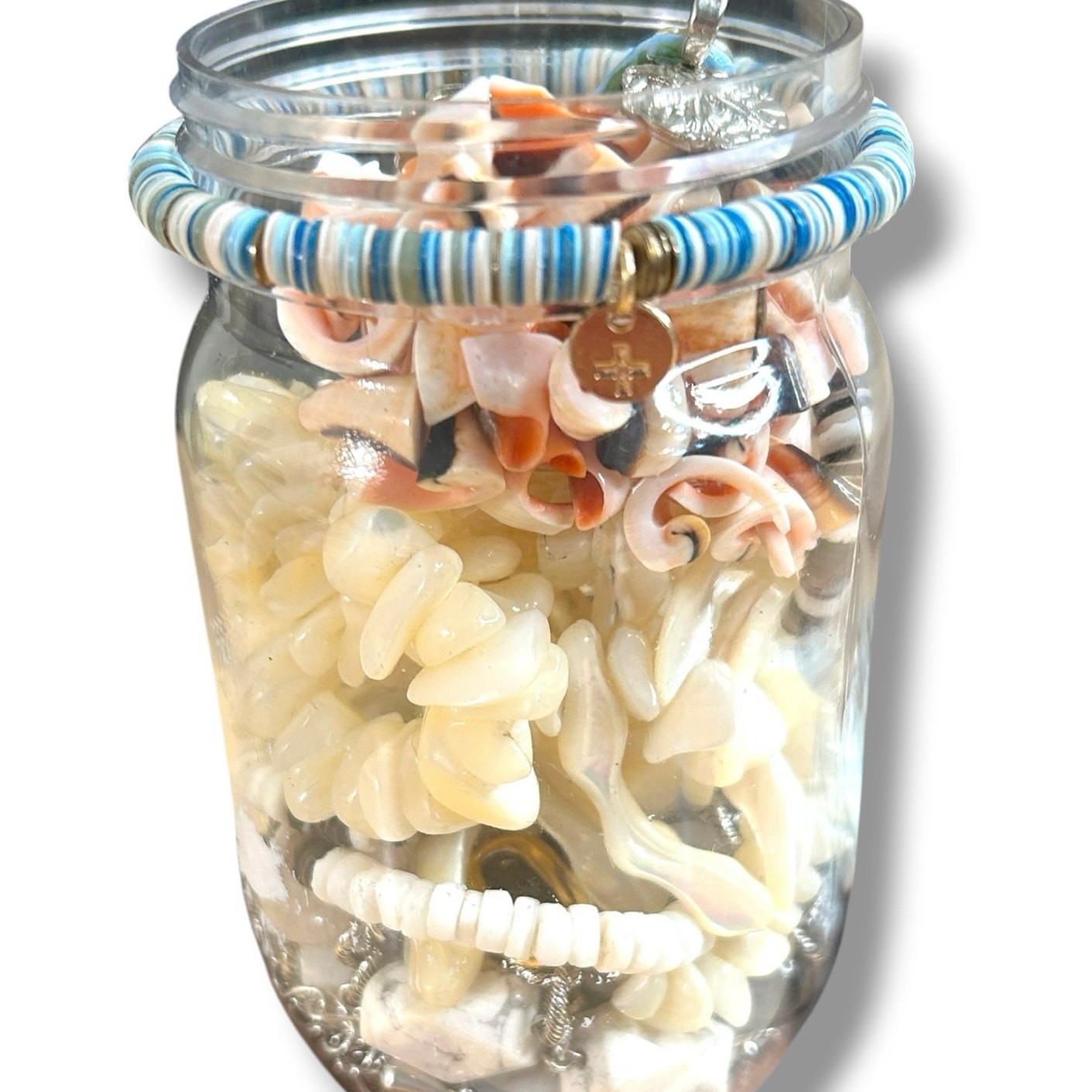 Beachy Style Stones Shells Other Ocean Vibes Mixed Jewelry Jar Good Condition