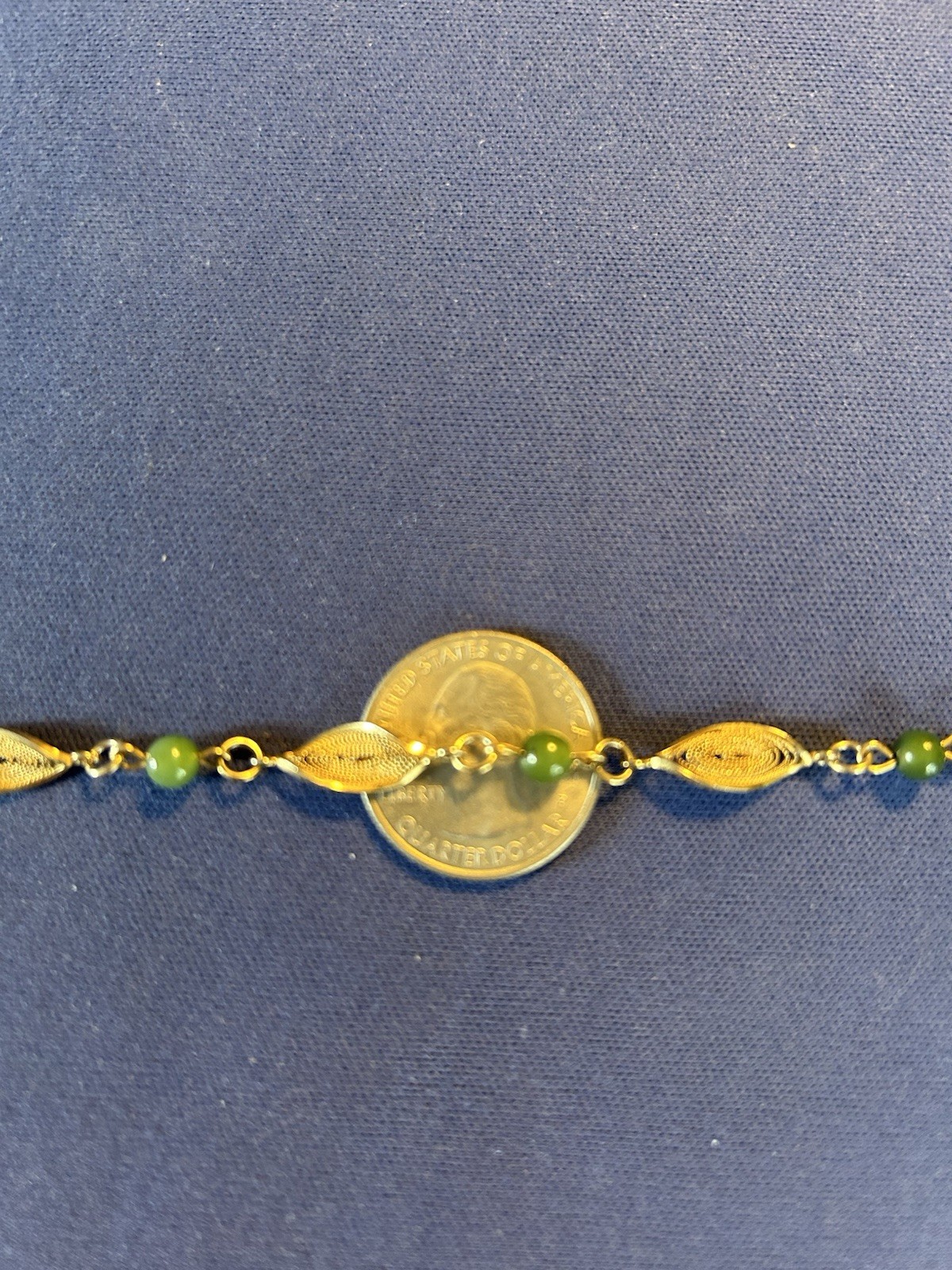 Vintage 1/20th 12kgold filled Asian jade beads Karen Lynne bracelet size 7 inch