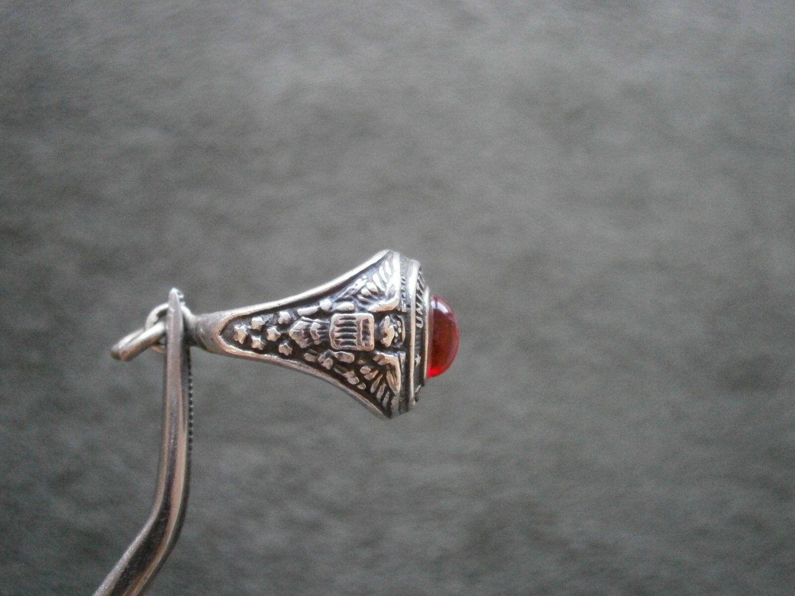 United States Army Ring with Red Stone Vintage Sterling Silver Charm Pendant 5g