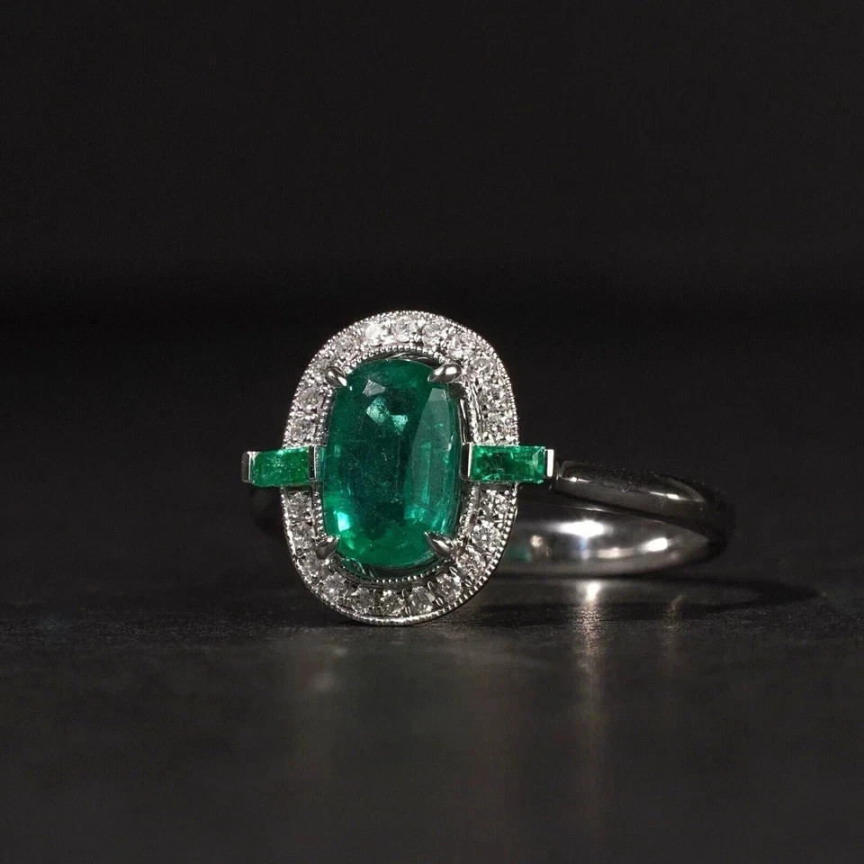 3Ct Art Deco Style Emerald Lab Created Diamond Engagement 14K White Gold FN Ring