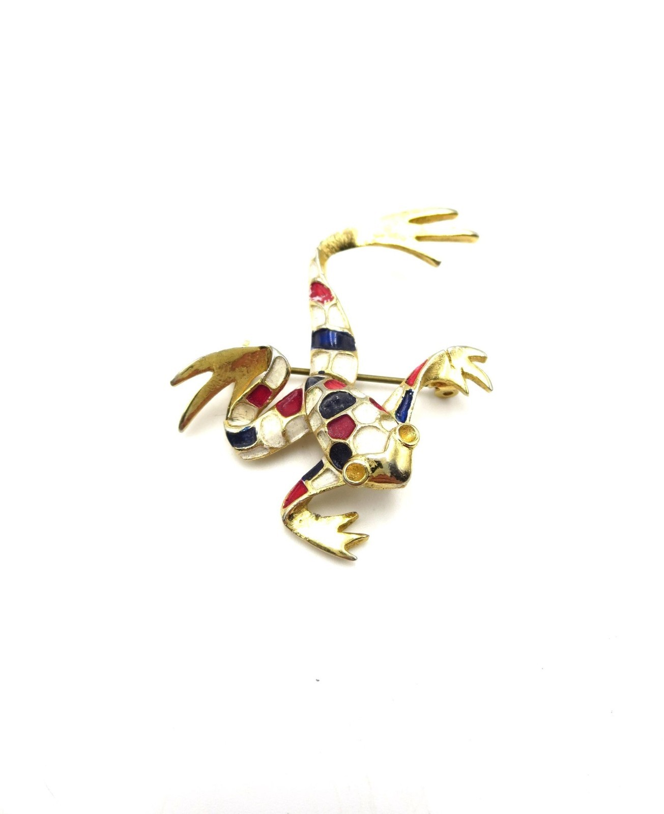 VTG Gold Tone Red White Blue Painted Enamel Frog Brooch Patriotic 4th of July