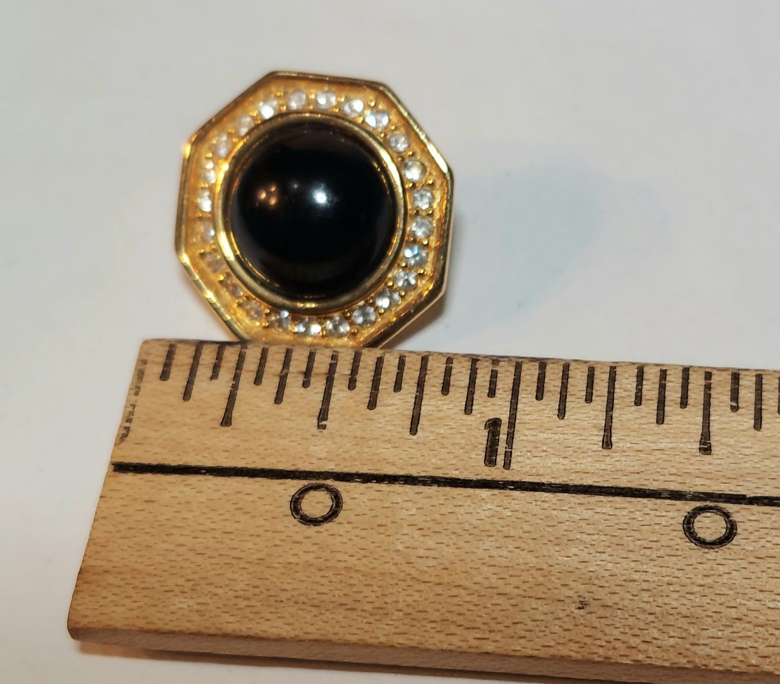 Vintage Napier Pave Set Rhinestone & Black Cabochon Pierced Earrings