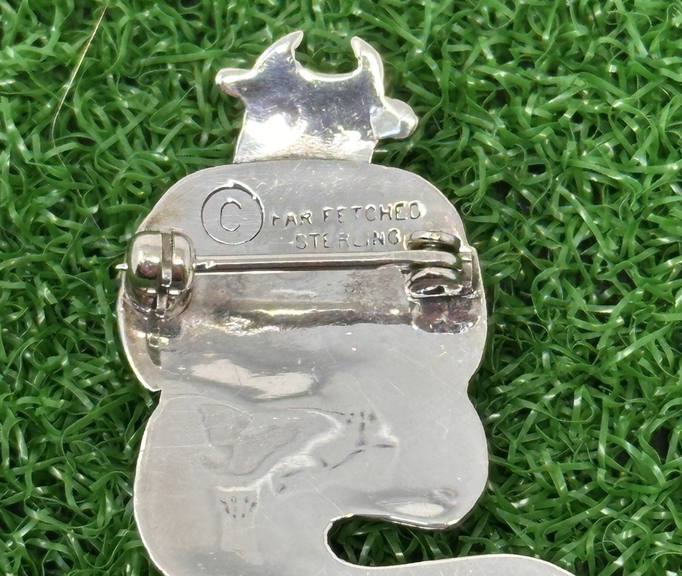 1990s Far Fetched Silver Cow Mermaid Brooch Pin Mexico Modernist Figural Jewelry