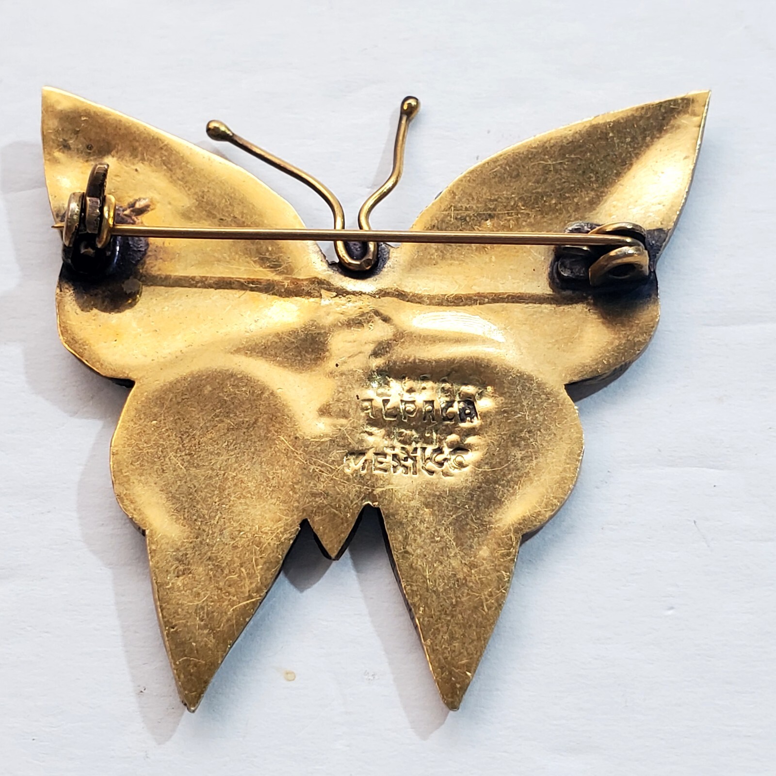 Vintage Alpaca Mexico Inlaid Abalone Purple Blue Butterfly Brooch