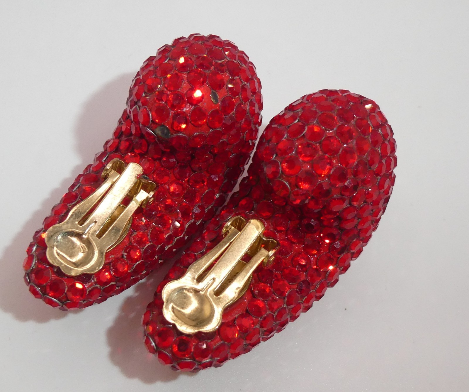 Vintage Richard Kerr RED Crystal Domed Pave Clip On Earrings HUGE Statement 80s