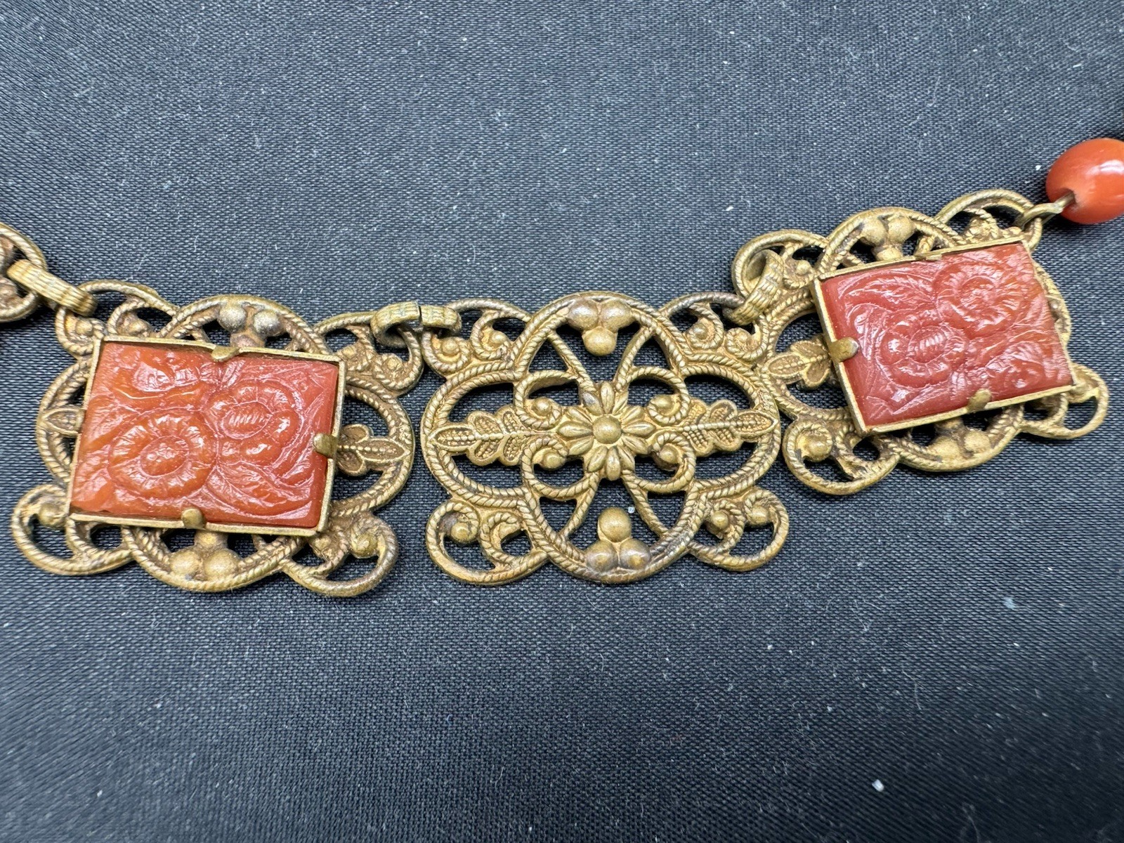 Antique Czech Brass and Glass Necklace
