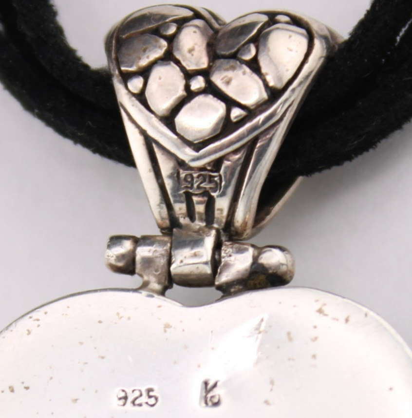 Sterling Silver Southwestern 1 5/8″💖Heart Pendant 16″ Black Leather Necklace