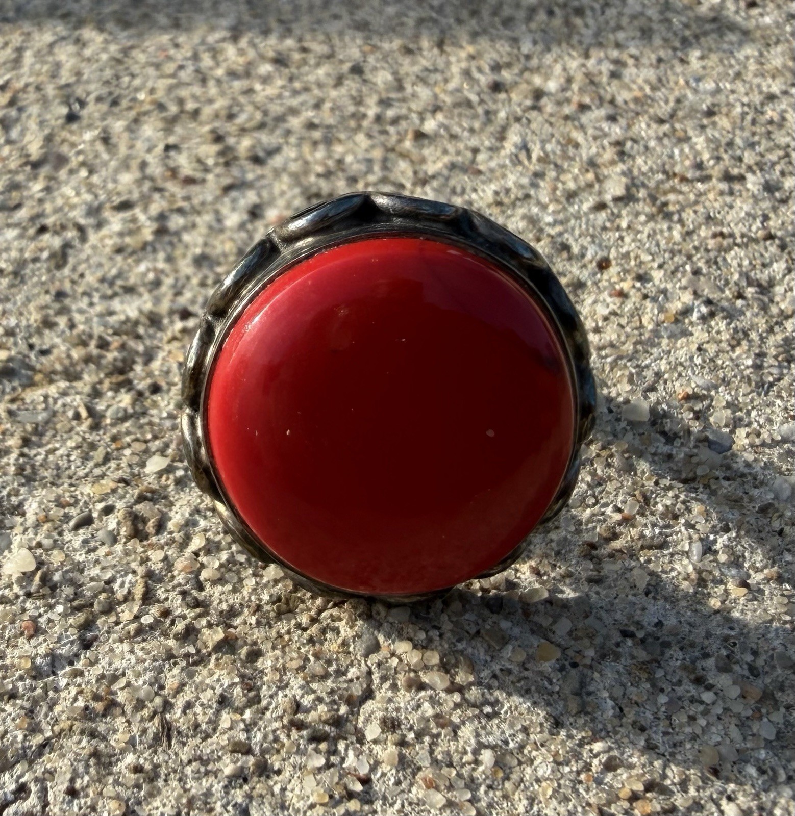 Native Sterling Silver Round Red Coral Ring Sz 6