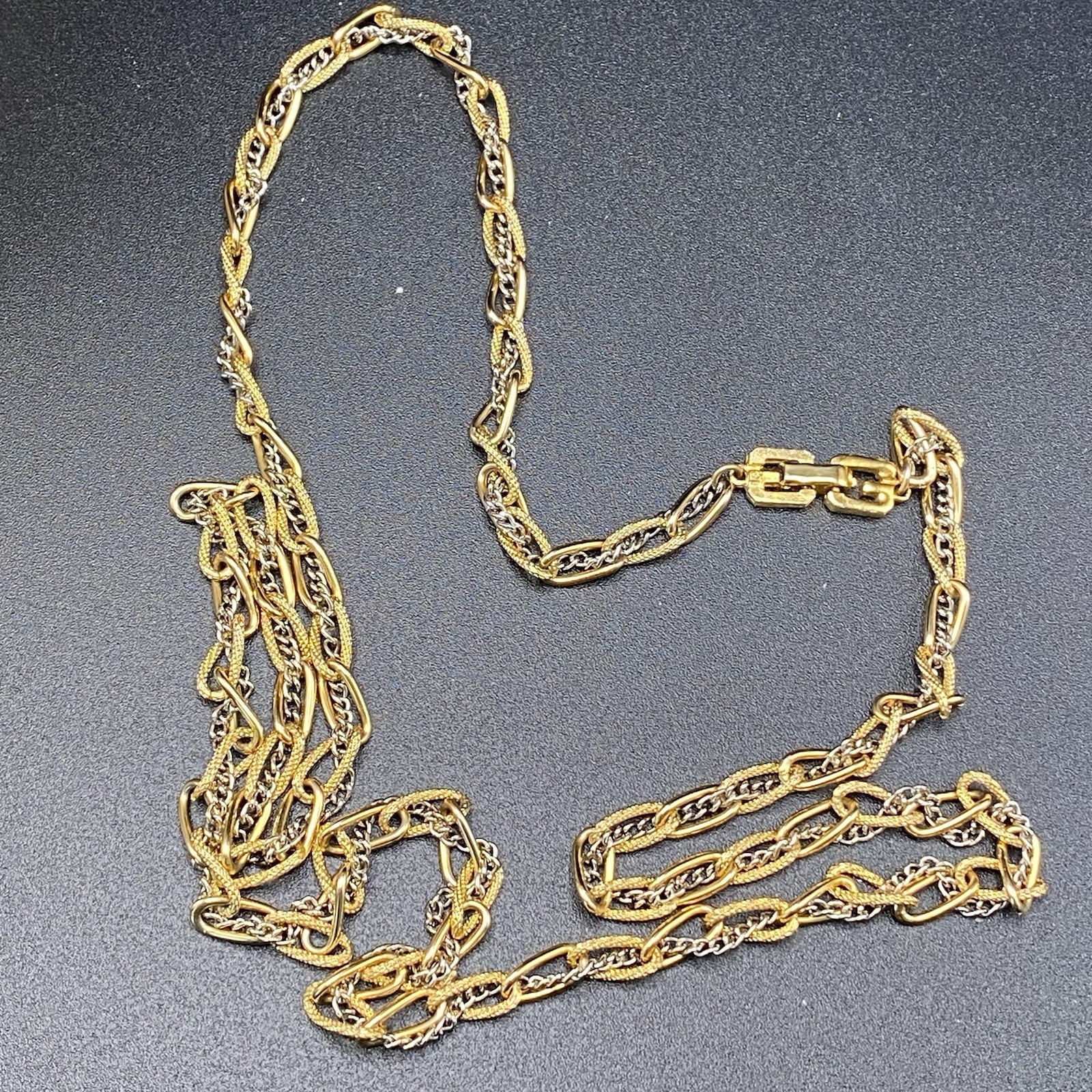 Vintage Givenchy Gold Chain Necklace 31” Multi Strand Statement Opera Logo Clasp