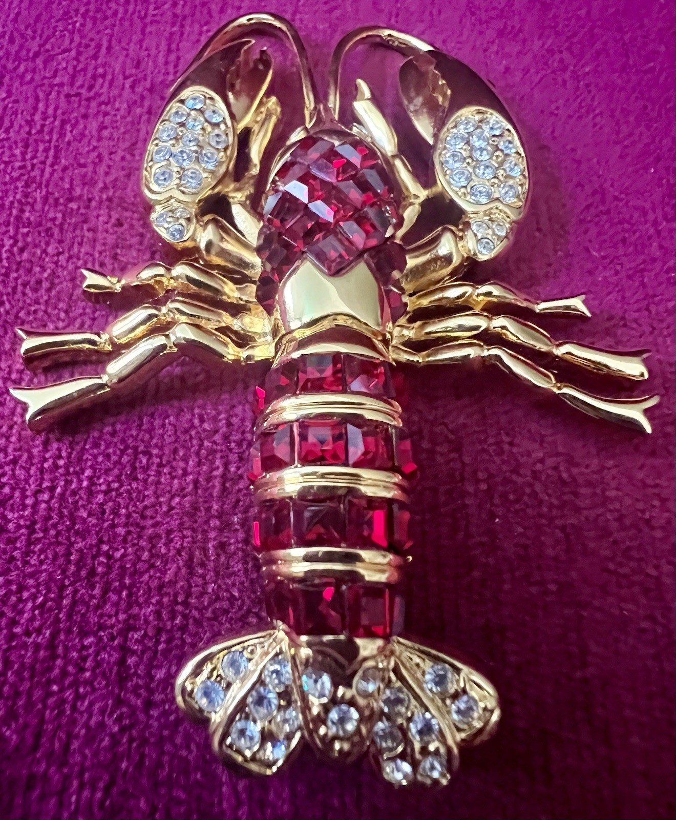 FABULOUS SIGNED NOLAN MILLER 1980s RED RUBY LOBSTER BOOCH 3” EXCELLENT CONDITION
