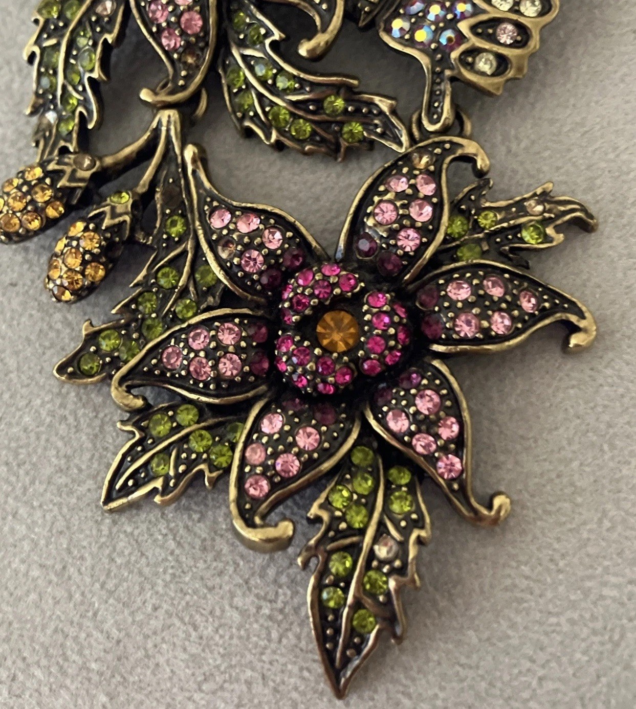 LaVintage Hinged Antiqued Goldtone Metal Flower/ Butterfly Brooch Or Pendant