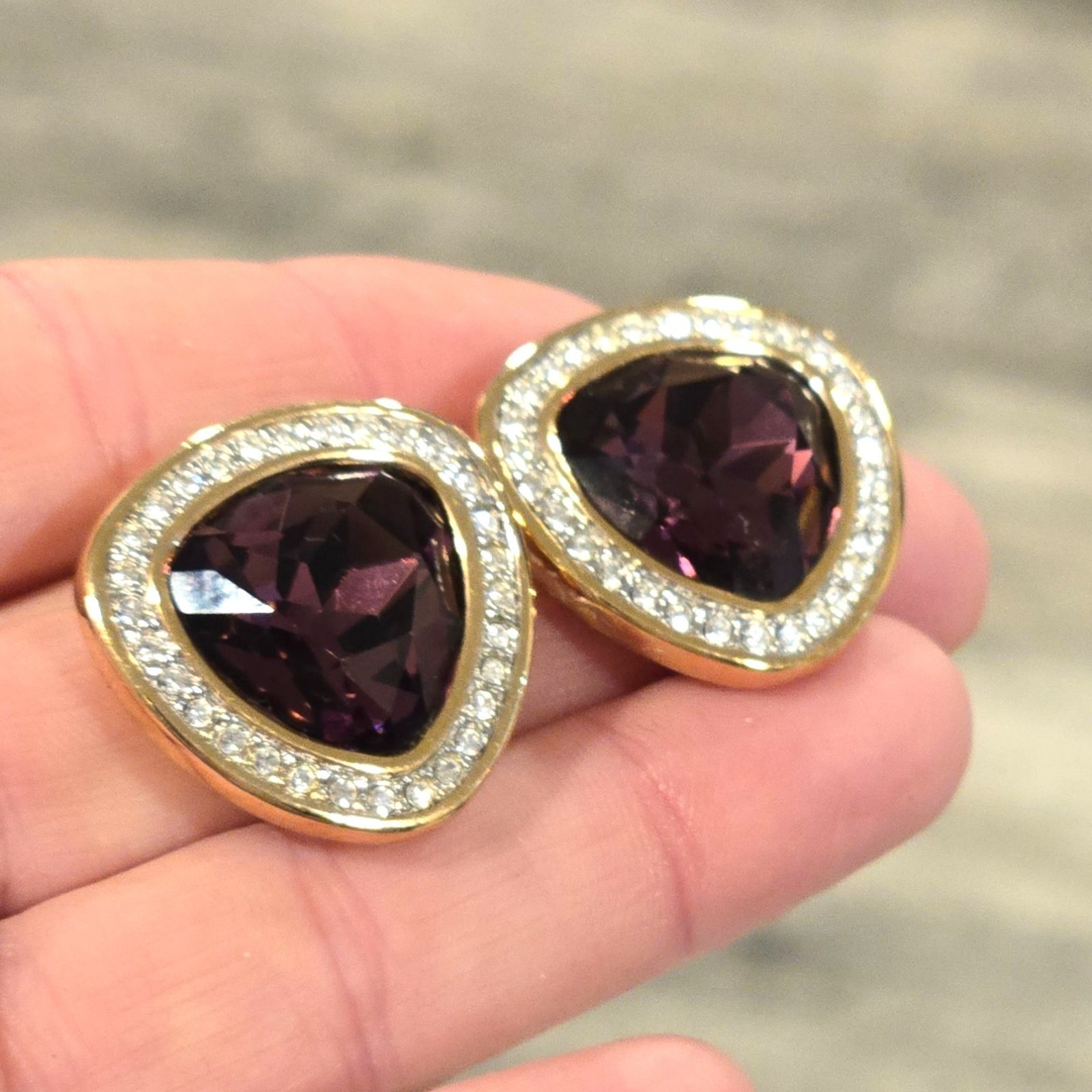 Vintage Swarovski Crystal earrings amethyst colored faceted stones clip on rare
