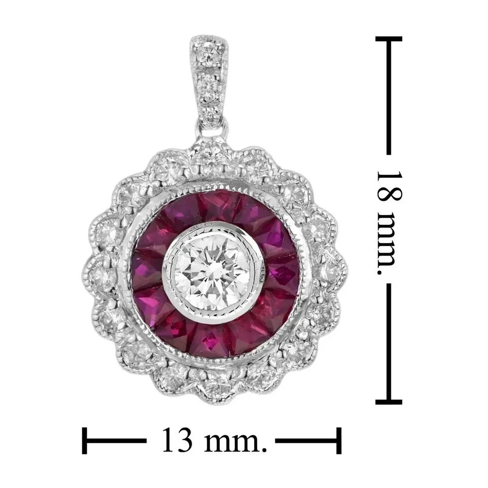 2Ct Art Deco Style Lab-Created Diamond & Ruby Wedding 14K White Gold FN Pendant