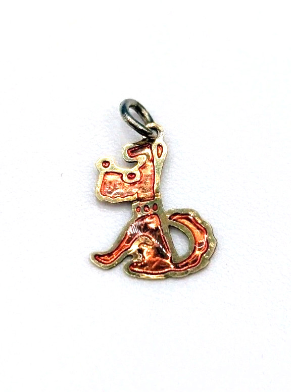 RARE Antique Art Deco Dainty Scottie Terrier Dog Enamel Pendant Gold/Red Signed