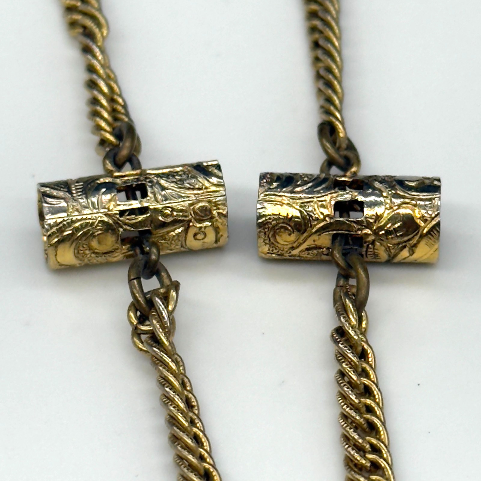 Vintage Freirich Necklace Decorative T Bars Gold Tone Chain 54 Inches