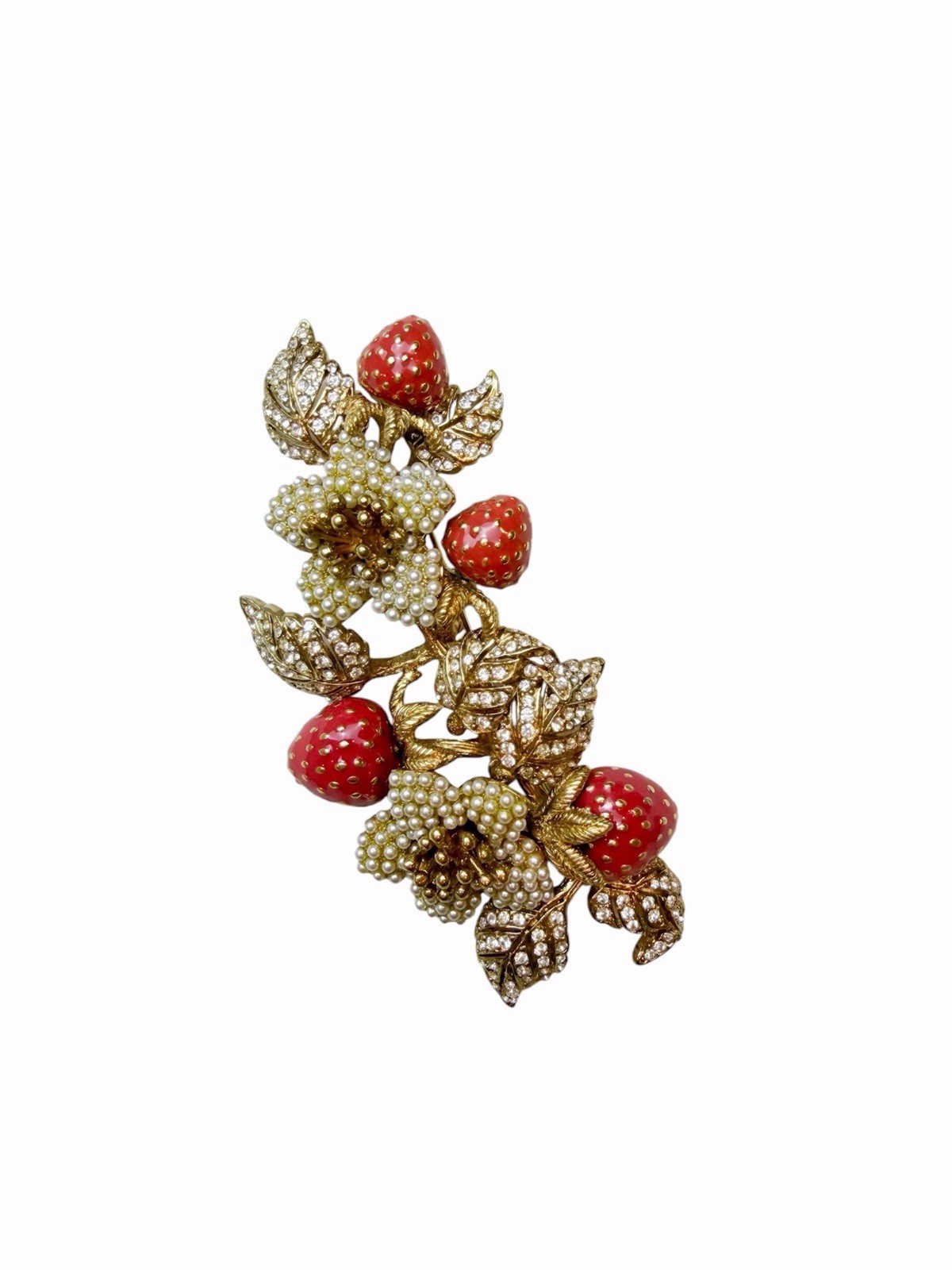 CINER 18K Gold Plated Enamel & Pavé Crystal Berry Inspired Brooch & Earrings