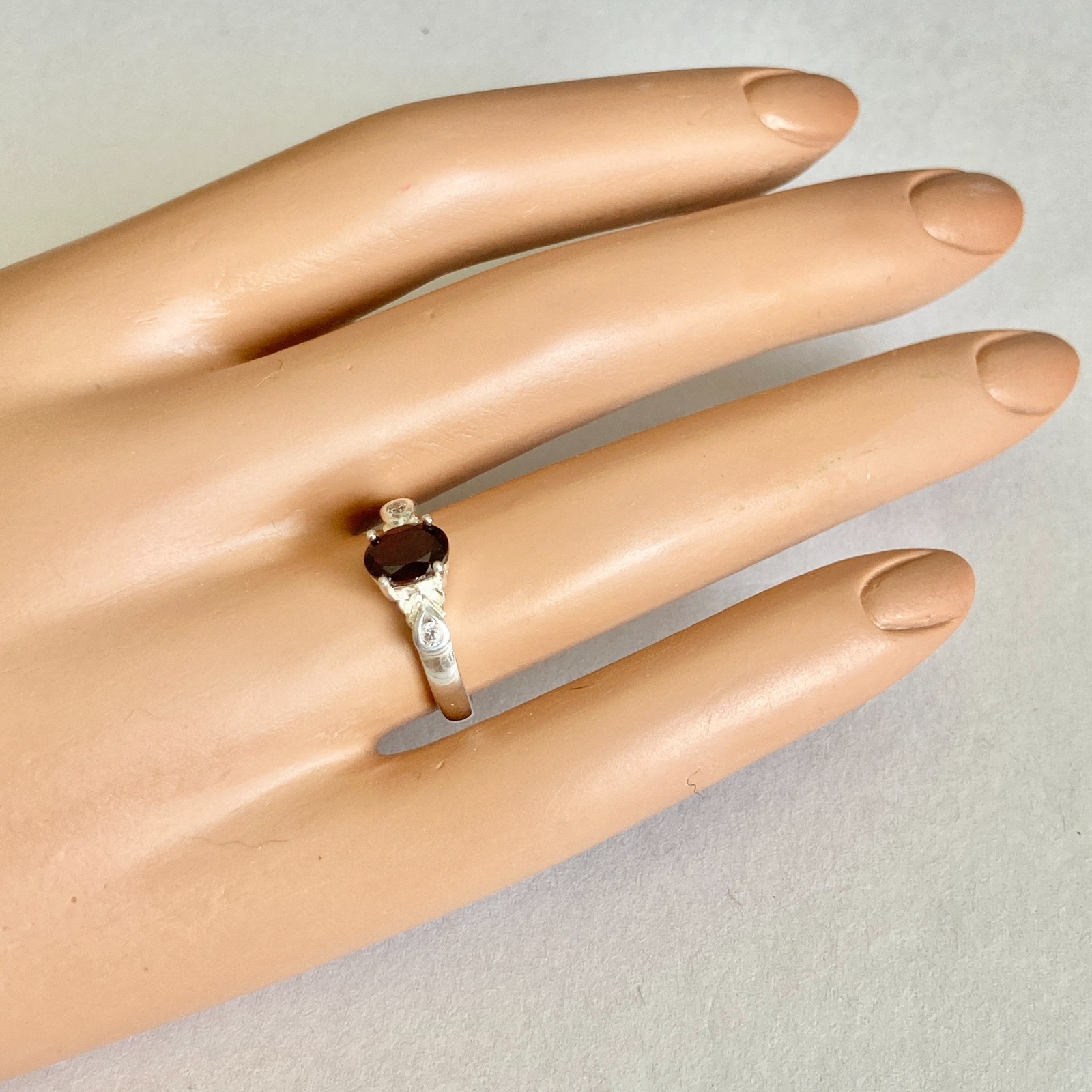Vintage Silver Red Garnet Stone Solitaire Cocktail Ring Size 9 Plated Victorian