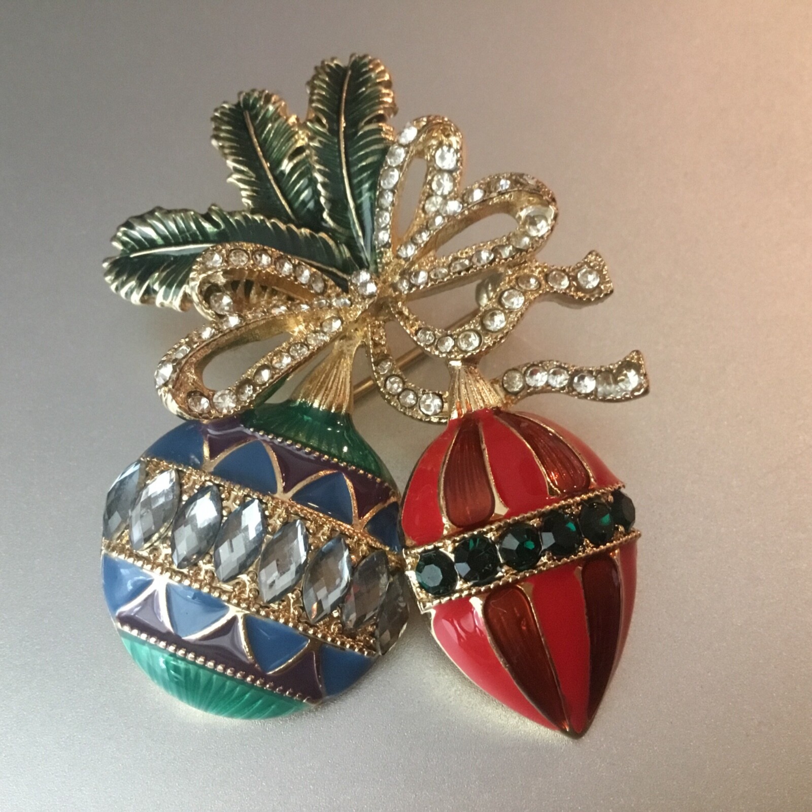 Monet Christmas Ornament & Pine Brooch Pin Enamel & Pave Rhinestones NEW in Box