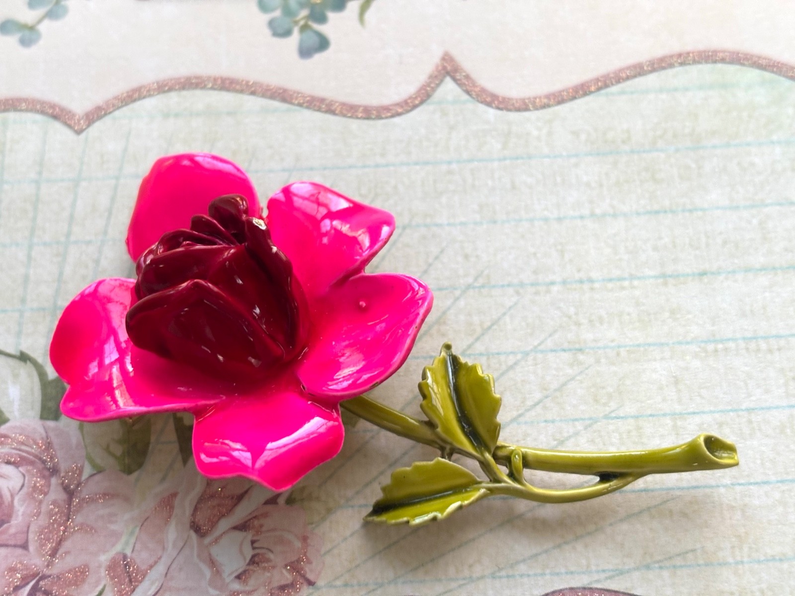 Vintage signed ART hot pink ROSE flower brooch~Flower PIN~1960s~Arthur Pepper