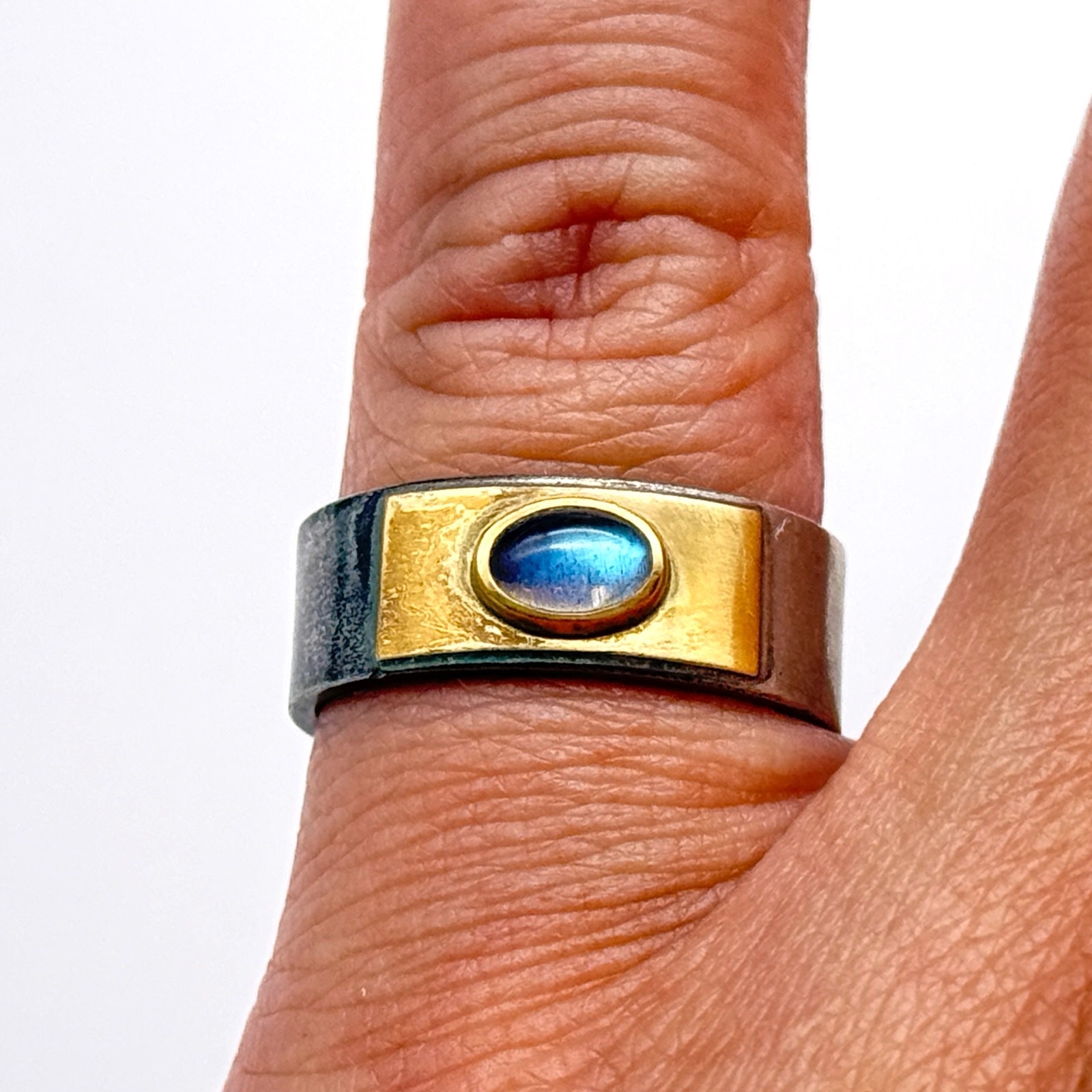 Vintage Modernist 18K Gold Sterling Silver Ring Size 7.25