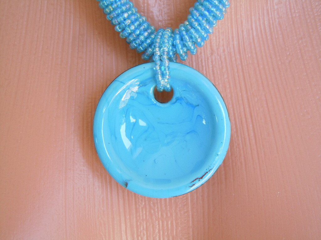 Necklace, Pendant Glass Rocailles Blue 47.8 G/Length Approximately 45.5-50 Cm
