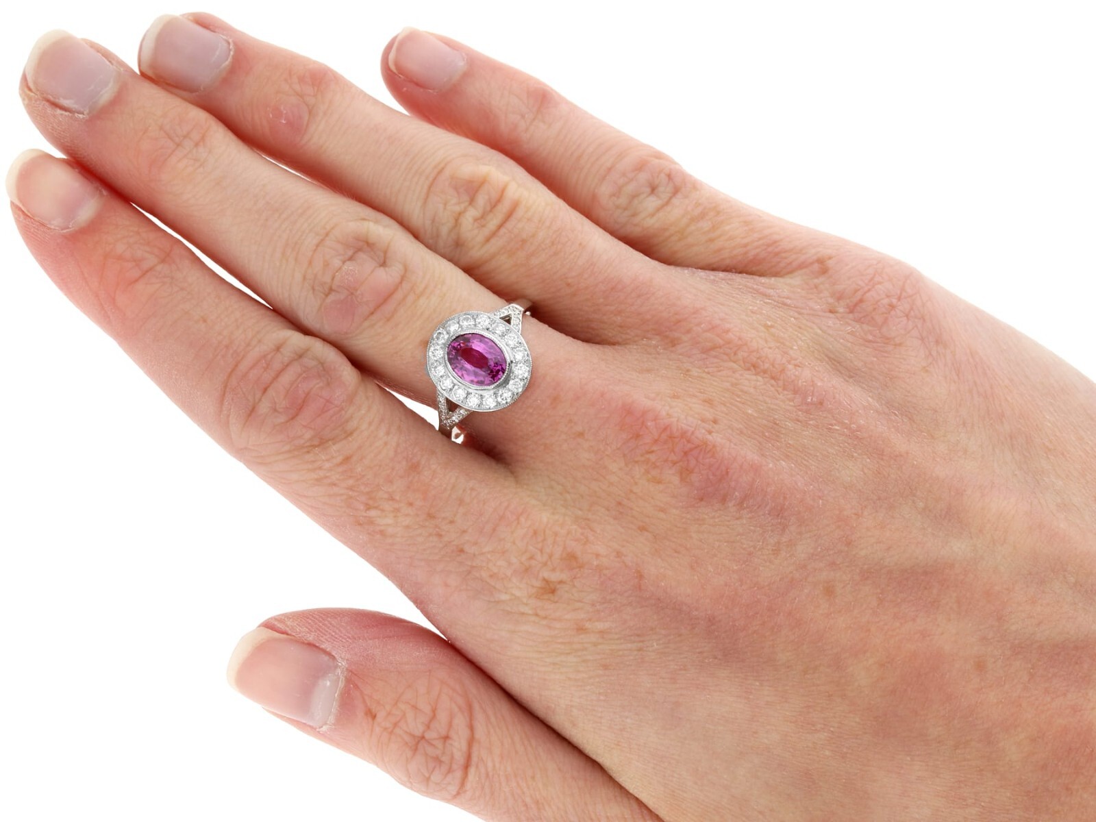 Vintage 1.88Ct Pink Sapphire Diamond and Platinum Dress Ring