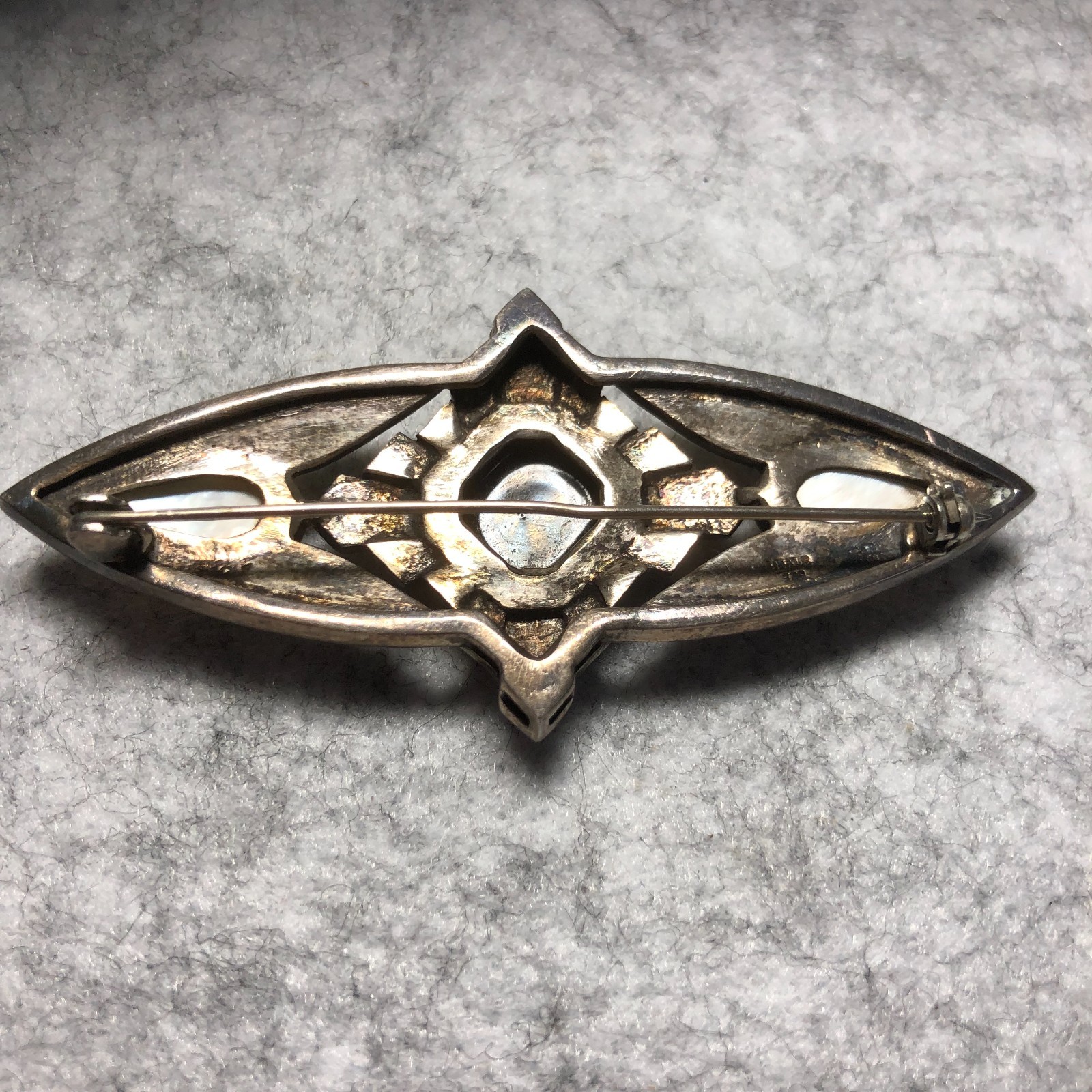 925 Sterling Silver Vintage/Antique Black Onyx ~ Pearl~Marcasite Art Deco Brooch