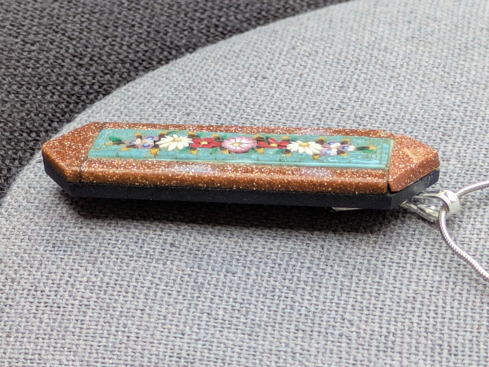 Antique Micro Mosaic Converted Pendant 16.5″ 925 Ster Silver Necklace AS IS D79
