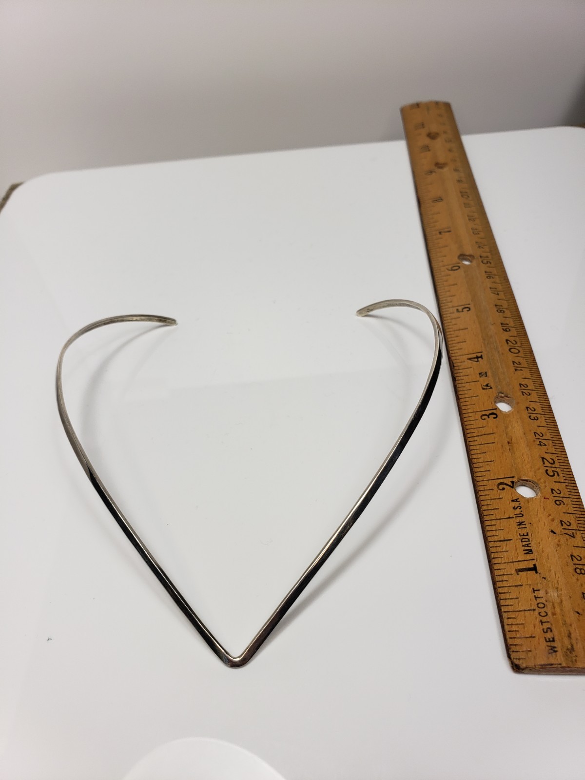 12g Vintage Mexico Sterling Silver Wire Bar Cuff Necklace V Neck 15.75″ 3mm