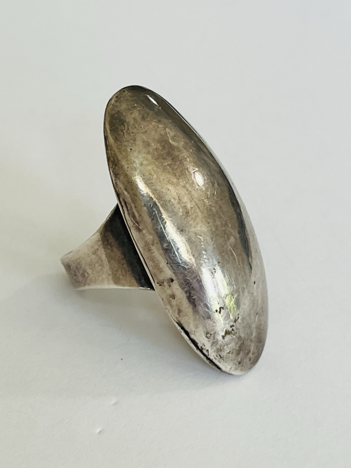 Vintage Sterling Silver Modernist Bold Elongated Dome Ring Size 6 Adjustable