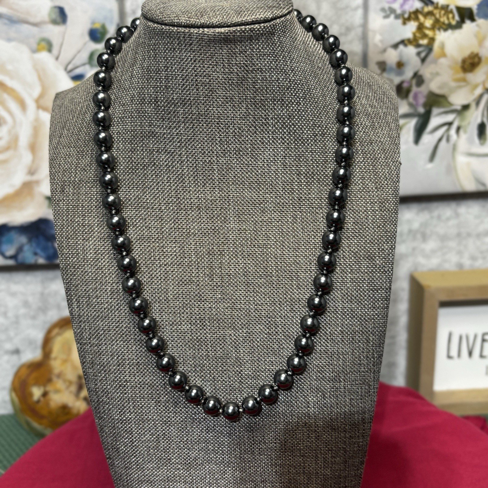 Vintage Talbots Dark Grey Glass Pearls Necklace