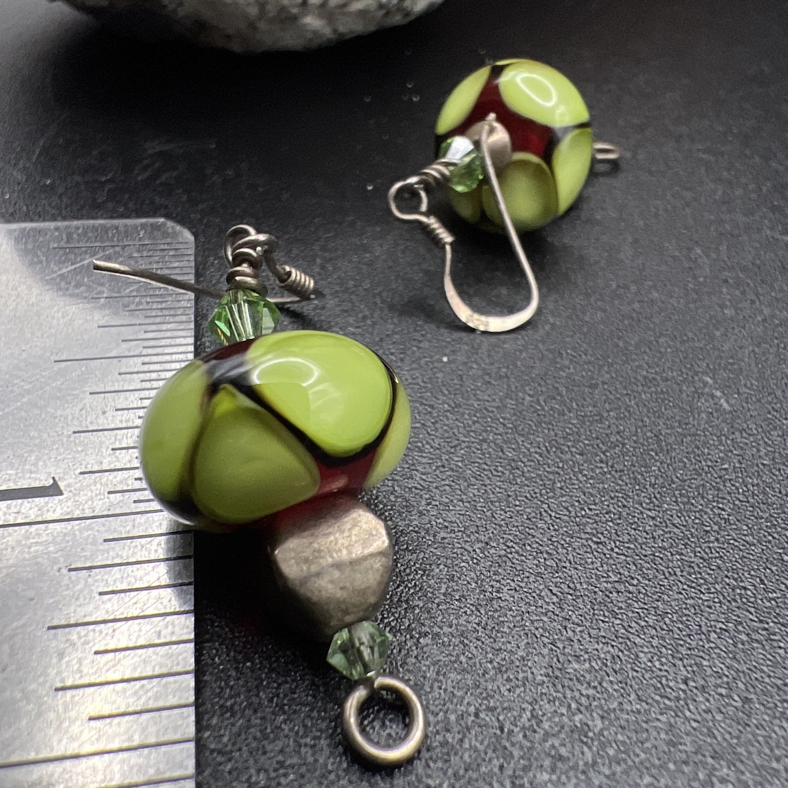 925 Sterling Silver Earrings ~ Southwestern Artisan Glass VTG ~ 1.5” ~ 7.2g