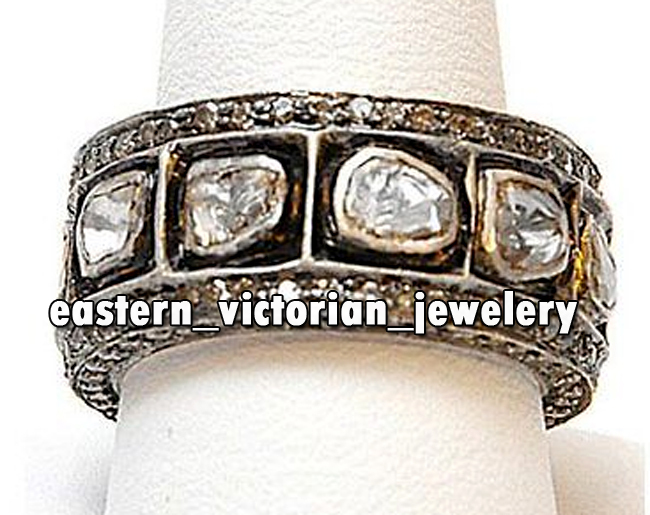 3.40ctw Genuine Old Mine Rose Antique Cut Diamond Silver Victorian Eternity Ring