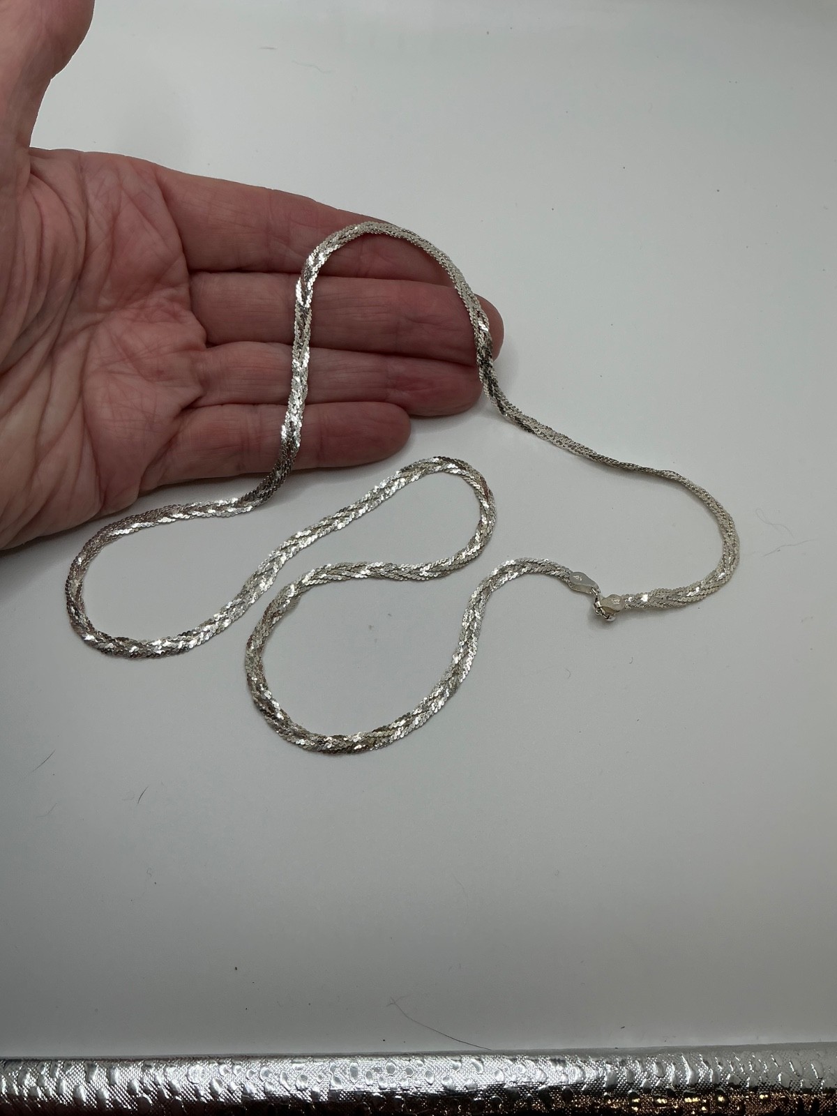 Sterling Silver ITALY 4mm Braided Herringbone Chain 24″ Necklace – 9.71g