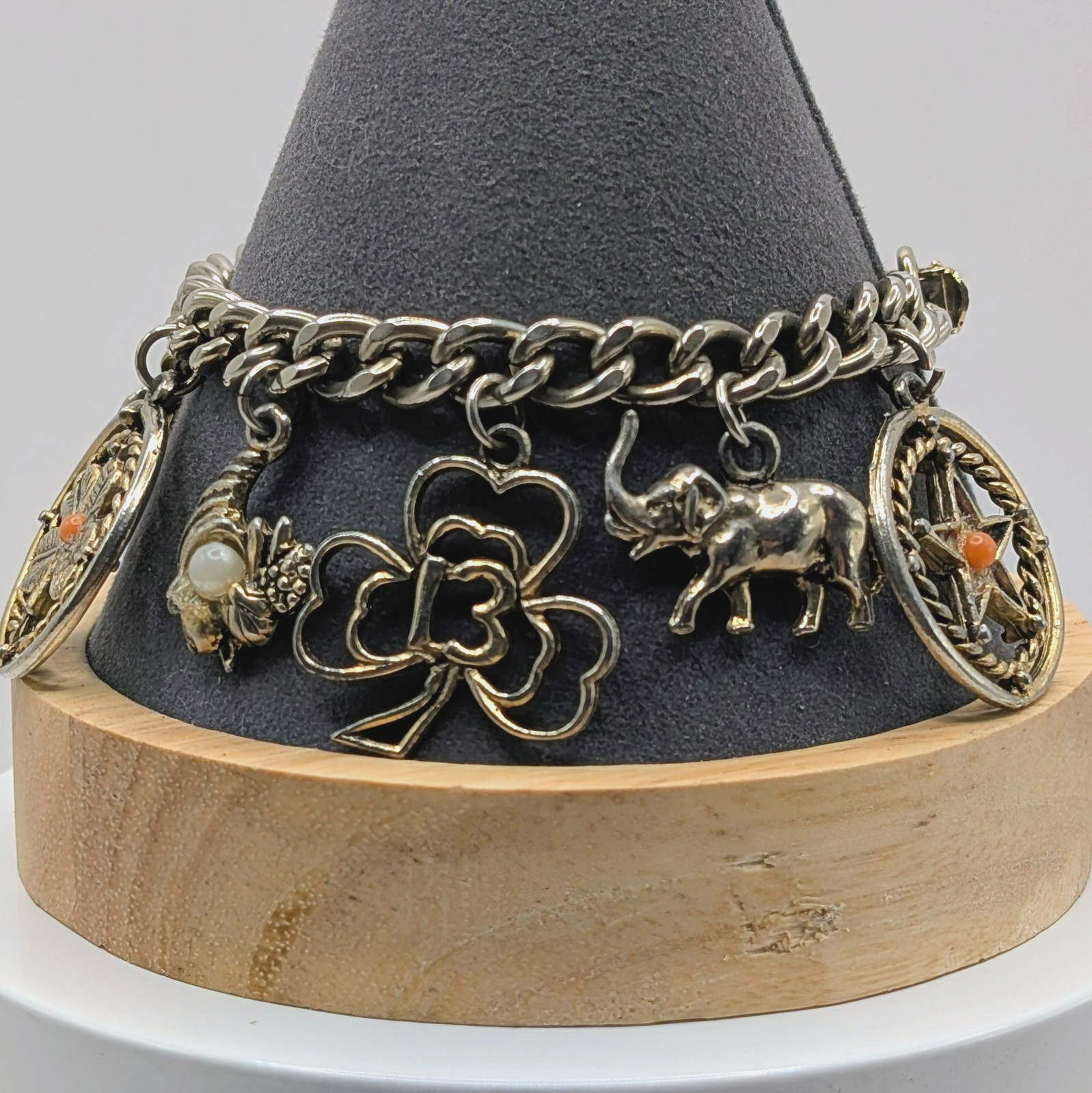 Vintage Charm Bracelet Lucky Charm Travel 7.25″