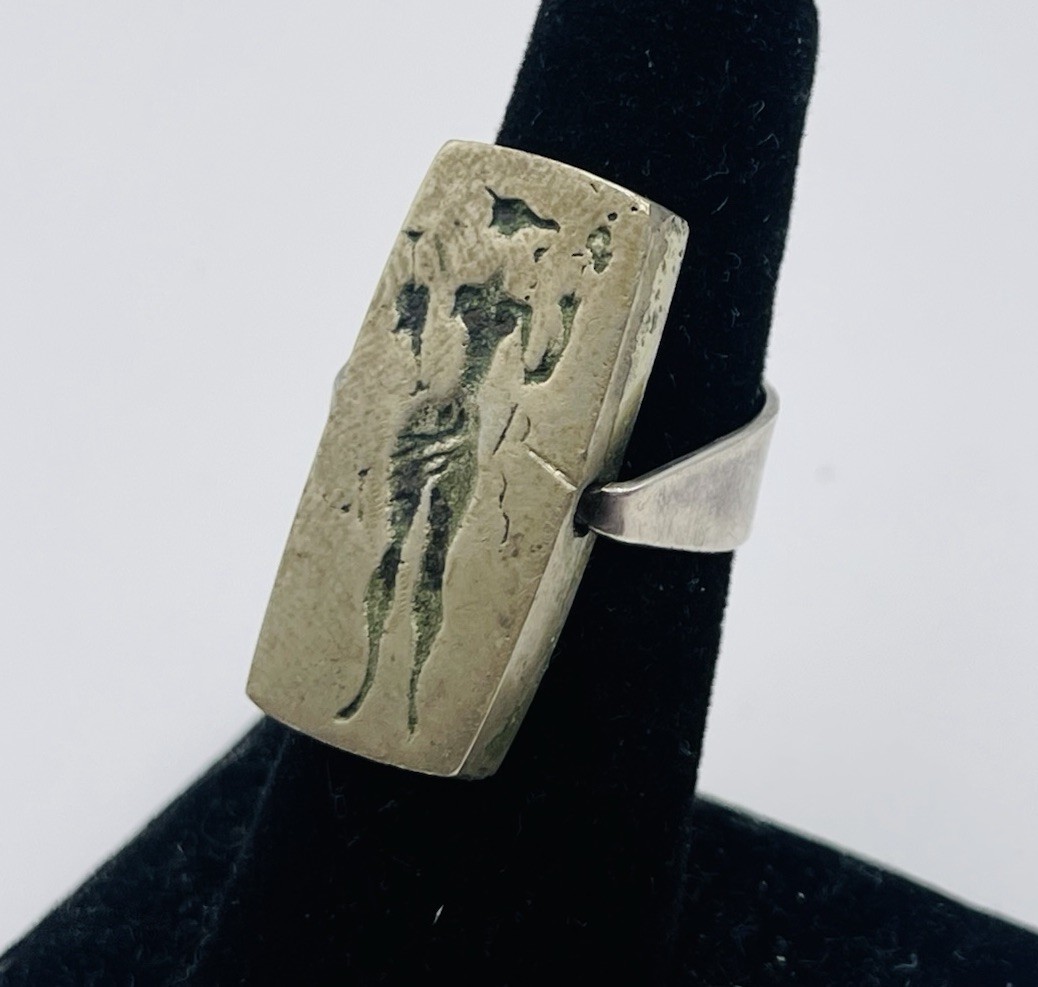 Antique Sterling Silver & Metal Swivel Stamp Of Lady Seal Ring Size 8