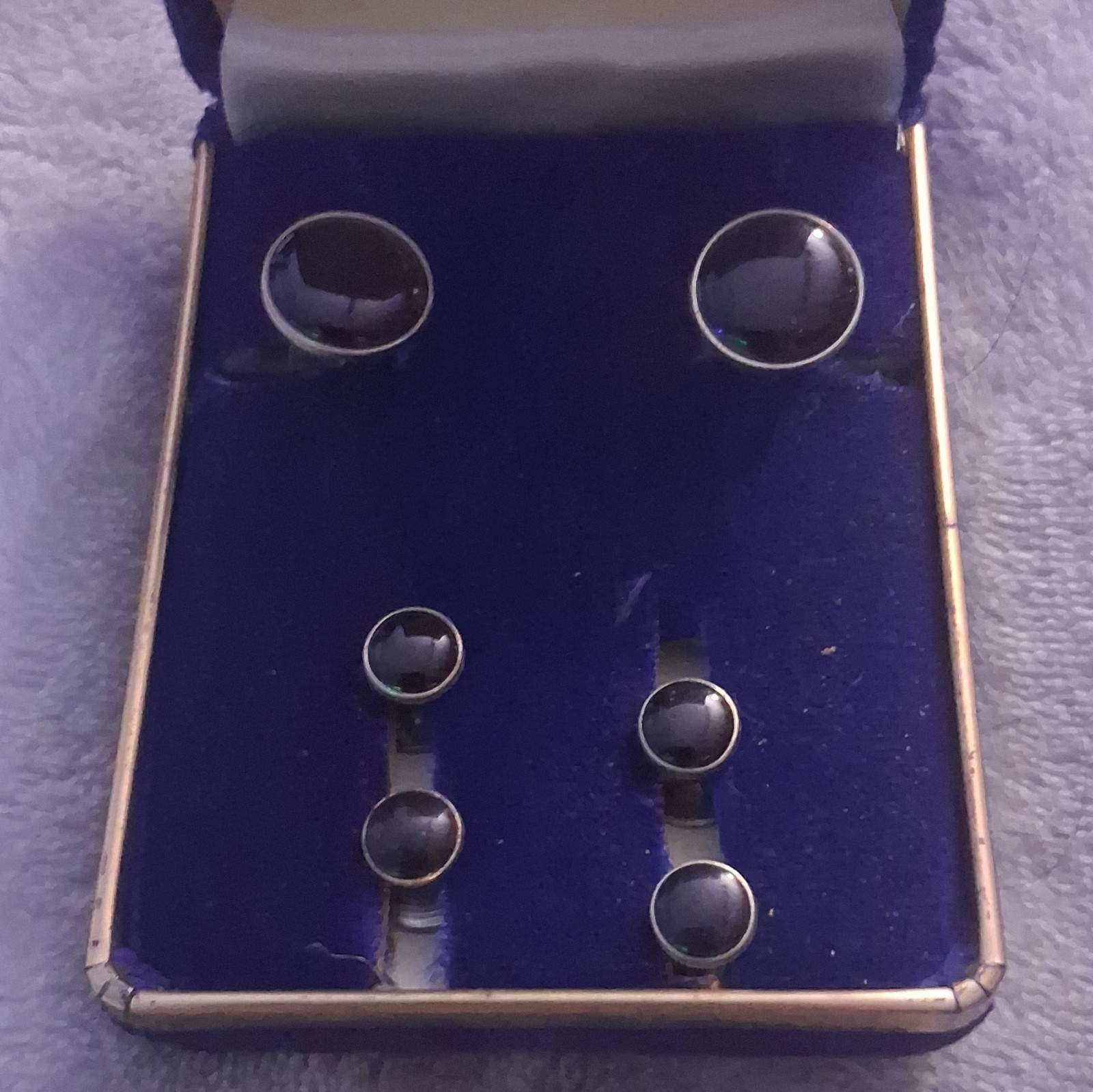 Vintage Tuxedo Set Cufflinks Set Includes Silver-Rimmed Black Onyx