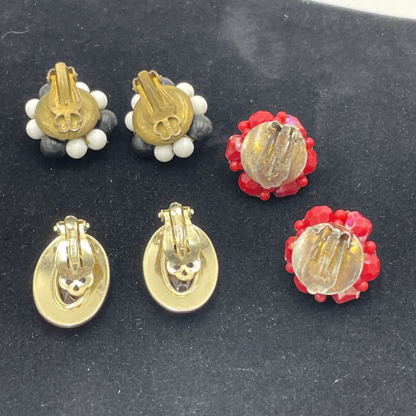 3 Pr Women’s Clip Earrings Whiting & Davis Amber Gold Tone Japan Hong Kong Beads