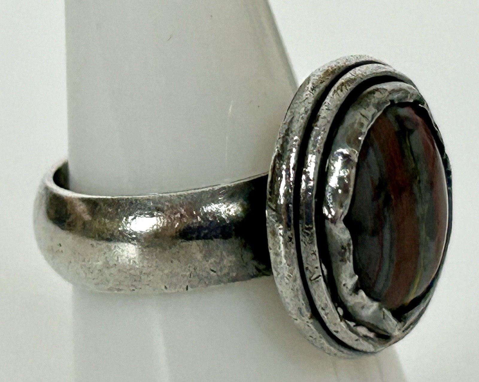 Vintage Sterling Silver Tiger Iron Ring Size 7.5