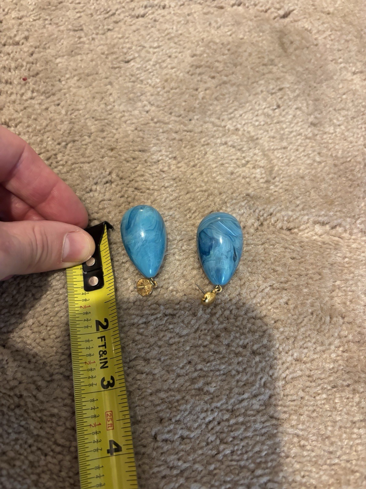 Vtg YSL Yves Saint Laurent BLUE EGG SHAPED MARBLE EARRINGS