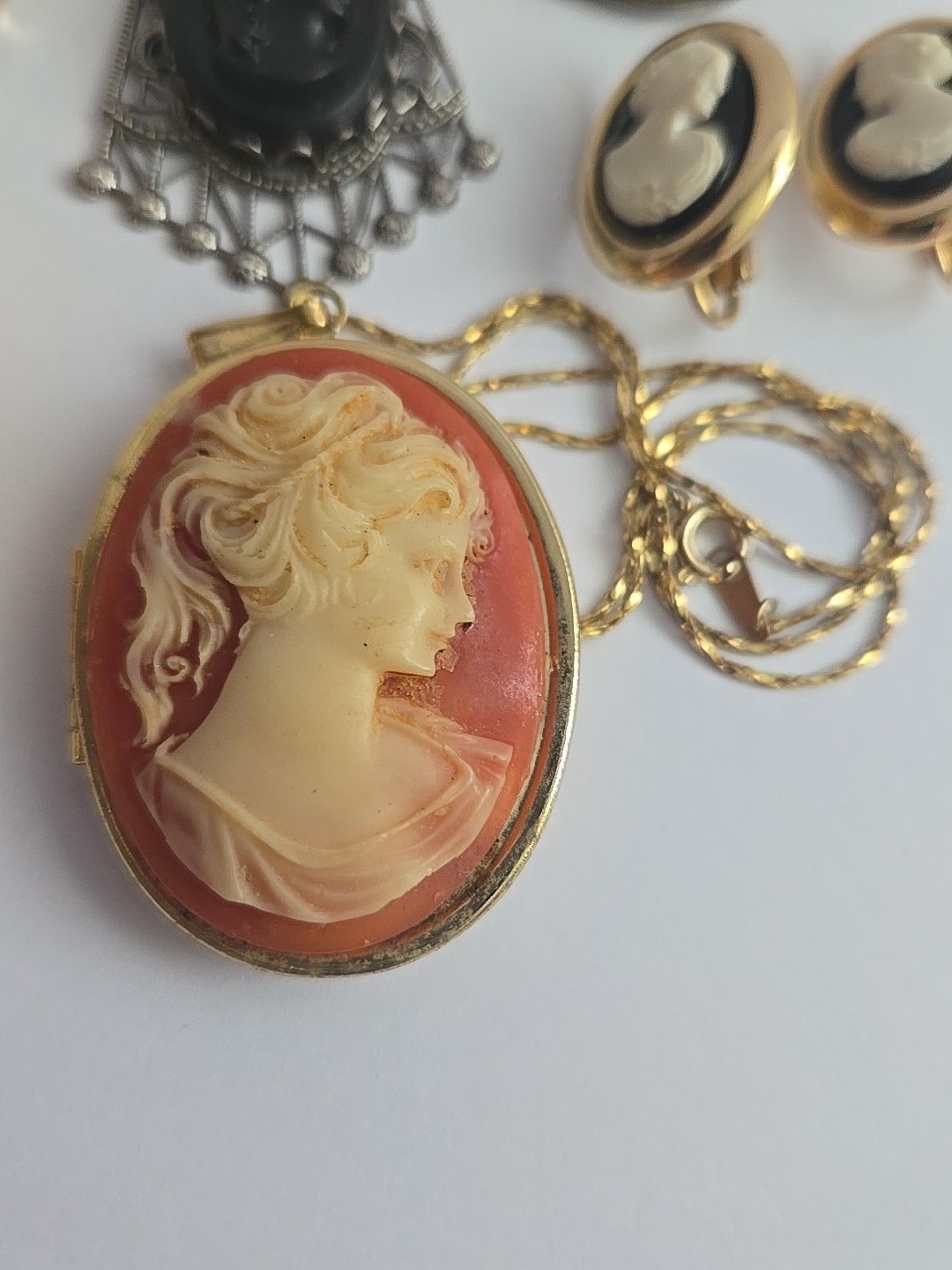 Vtg Modern Resin Cameo Pins Brooch Pendant Necklace Earrings Lot
