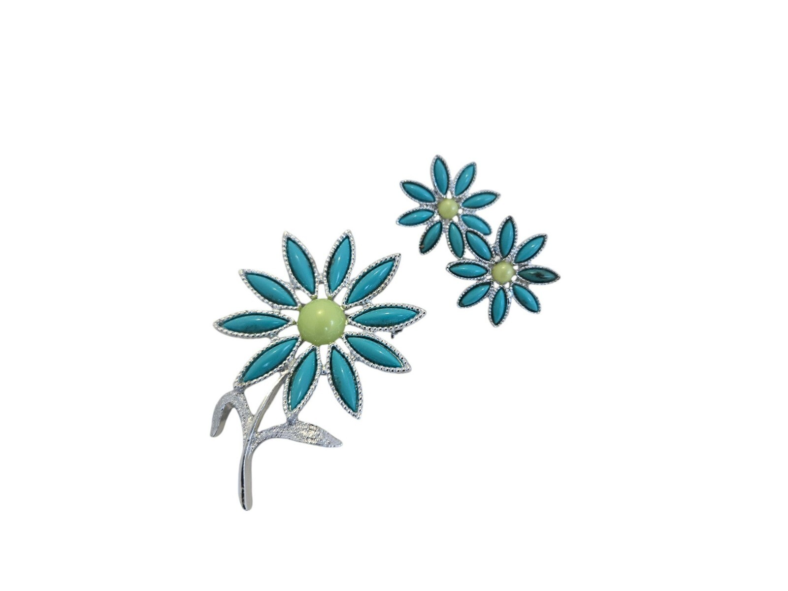 Vtg Sarah Coventry Daisy Time Brooch w/ Matching Clip-on Earrings (1971) Signed