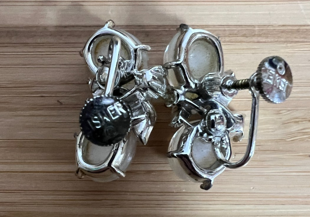 Moonglow and Rhinestones – Lisner – screwback ear rings- signed