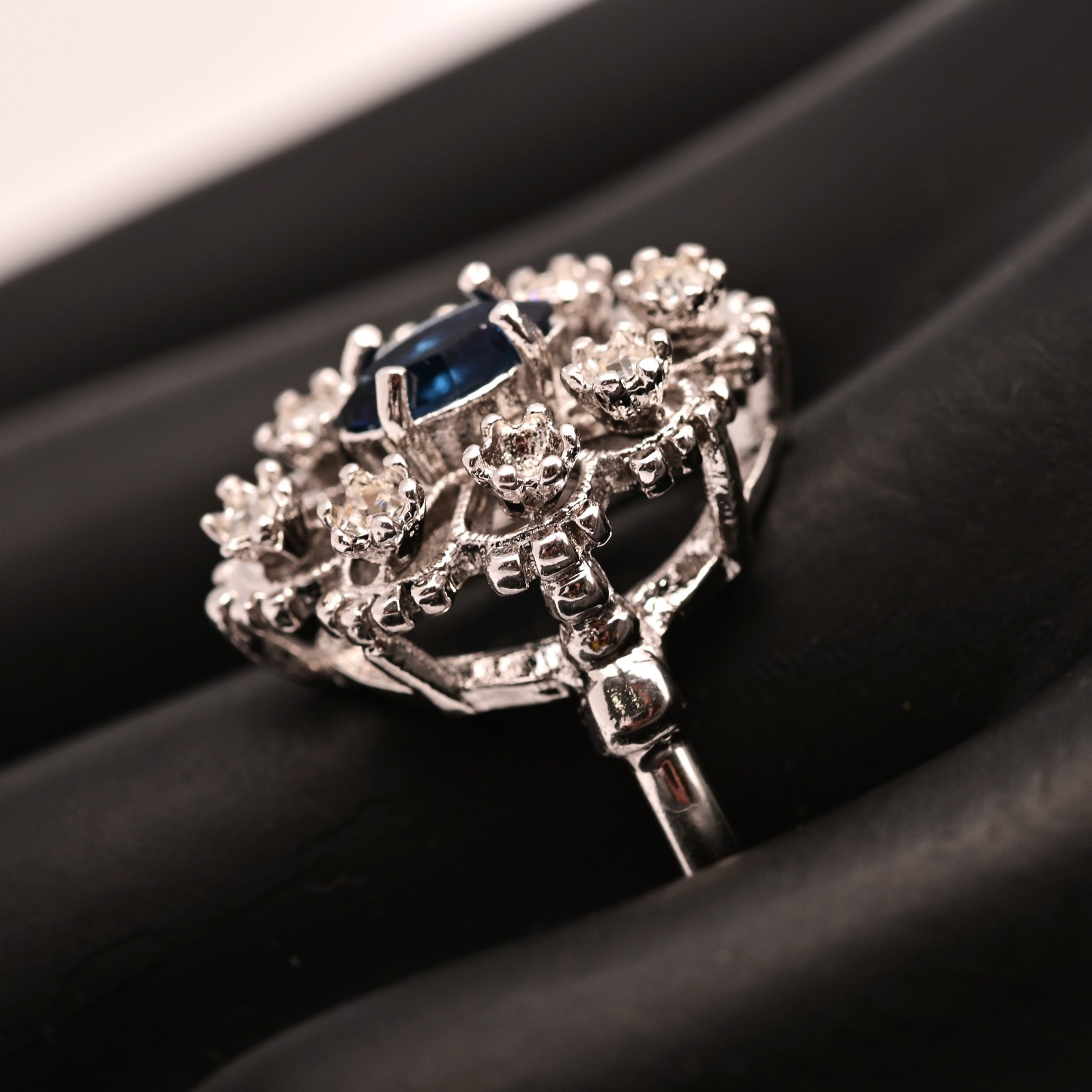 Antique Original Vintage Signed Designer 18k HGE Sapphire Gemstone Estate Ring