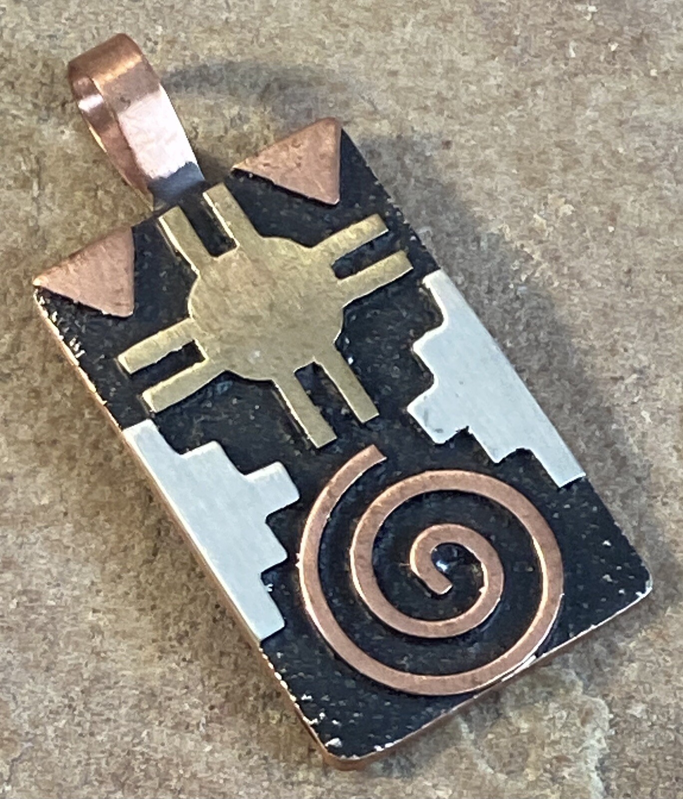 Wonderful Copper Brass And Sterling Dog Tag Pendant by Raincloud Kewa