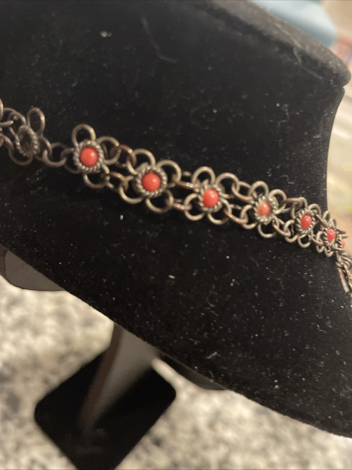 Vintage Chain Link Beaded Collar Necklace 16” With Clasp