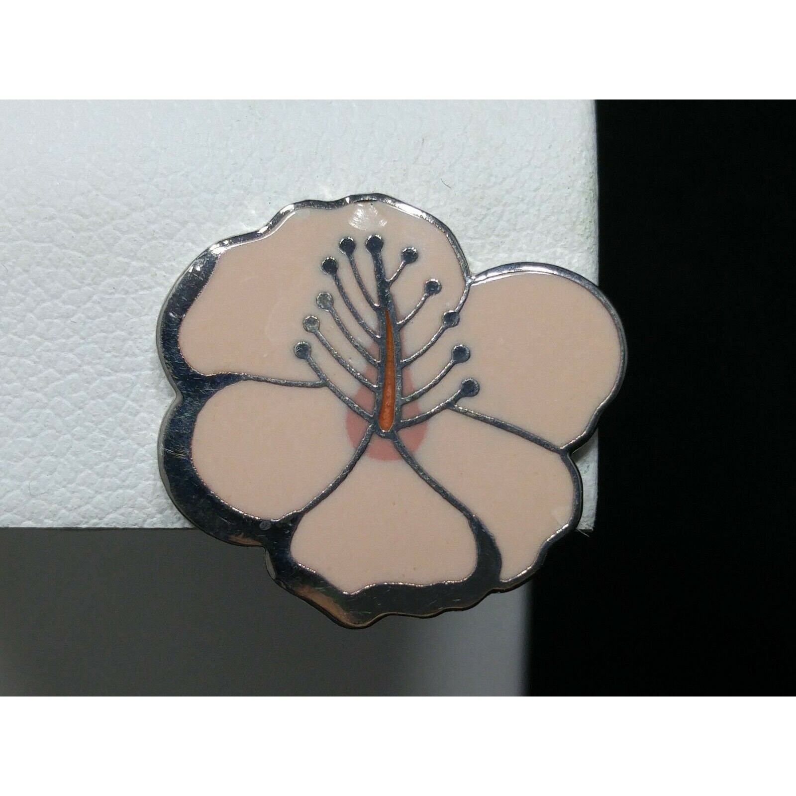 Laurel Burch “Hibiscus” Pink Post Earrings, Rhodium Plated Silver Tone, 1980s