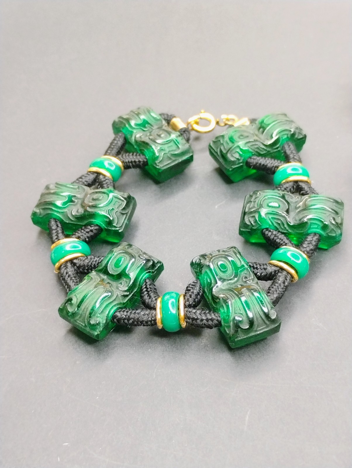 Antique 1920’s France Oreum Metal And Glass Necklace & Bracelet Set